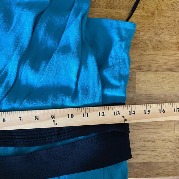 Narciso Rodriguez Teal and Black Silk Belted Drape Style Mini Dress Size 6 Women - Picture 15 of 16